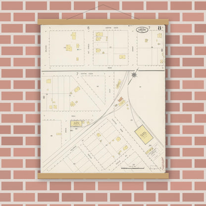 Old map wall art mockup — magnetic wood frame on brick wall — Sanborn Fire Insurance Map from Concord, Contra Costa County, California (1917), Sheet #0008