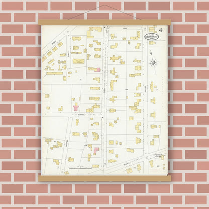 Old map wall art mockup — magnetic wood frame on brick wall — Sanborn Fire Insurance Map from Southbridge, Worcester County, Massachusetts (1904), Sheet #0004