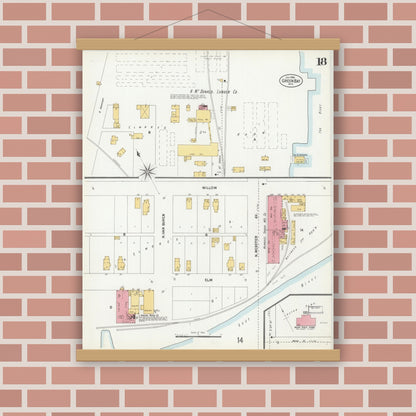 Old map wall art mockup — magnetic wood frame on brick wall — Sanborn Fire Insurance Map from Green Bay, Brown County, Wisconsin (1900), Sheet #0018