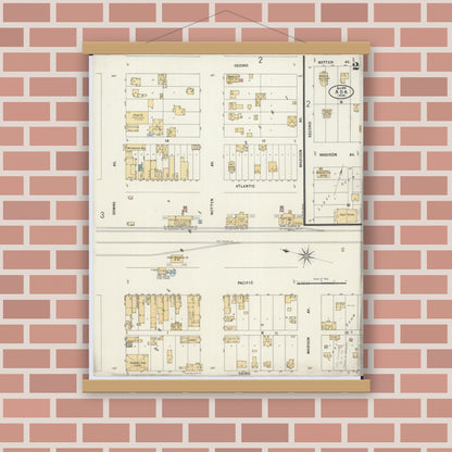 Old map wall art mockup — magnetic wood frame on brick wall — Sanborn Fire Insurance Map from Ada, Norman County, Minnesota (1899), Sheet #0002