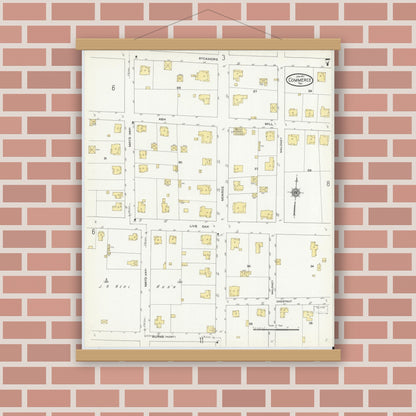 Old map wall art mockup — magnetic wood frame on brick wall — Sanborn Fire Insurance Map from Commerce, Hunt County, Texas (1911), Sheet #0007