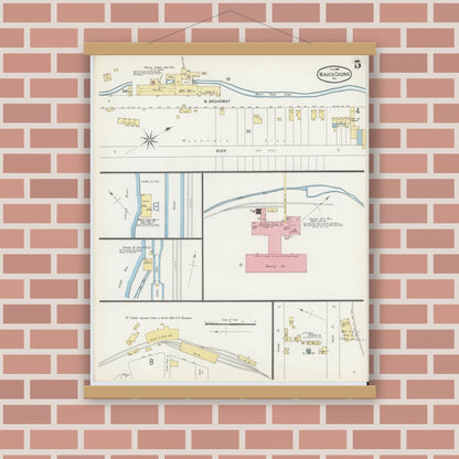 Old map wall art mockup — magnetic wood frame on brick wall — Sanborn Fire Insurance Map from Mauch Chunk, Carbon County, Pennsylvania (1896), Sheet #0005