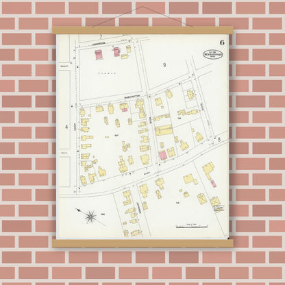 Old map wall art mockup — magnetic wood frame on brick wall — Sanborn Fire Insurance Map from Newburyport, Essex County, Massachusetts (1906), Sheet #0006