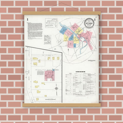 Old map wall art mockup — magnetic wood frame on brick wall — Sanborn Fire Insurance Map from Bellport, Suffolk County, New York (1910) - Complete Map Set