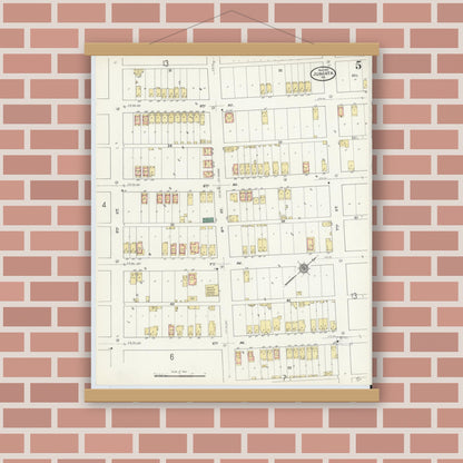 Old map wall art mockup — magnetic wood frame on brick wall — Sanborn Fire Insurance Map from Juniata, Blair County, Pennsylvania (1910), Sheet #0005