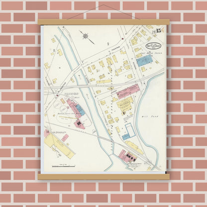 Old map wall art mockup — magnetic wood frame on brick wall — Sanborn Fire Insurance Map from Battle Creek, Calhoun County, Michigan (1913), Sheet #0015