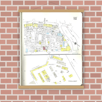 Old map wall art mockup — magnetic wood frame on brick wall — Sanborn Fire Insurance Map from Honolulu, Oahu County, Hawaii (1955), Sheet #0112