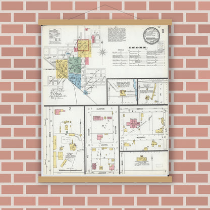 Old map wall art mockup — magnetic wood frame on brick wall — Sanborn Fire Insurance Map from Pinckneyville, Perry County, Illinois (1900) - Complete Map Set