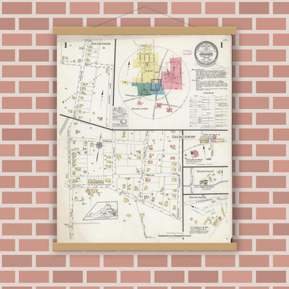 Old map wall art mockup — magnetic wood frame on brick wall — Sanborn Fire Insurance Map from Orange, Orange County, Virginia (1925), Sheet #0001