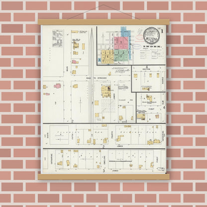 Old map wall art mockup — magnetic wood frame on brick wall — Sanborn Fire Insurance Map from Milford, Kosciusko County, Indiana (1897) - Complete Map Set