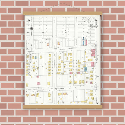 Old map wall art mockup — magnetic wood frame on brick wall — Sanborn Fire Insurance Map from Royal Oak, Oakland County, Michigan (1926), Sheet #0005