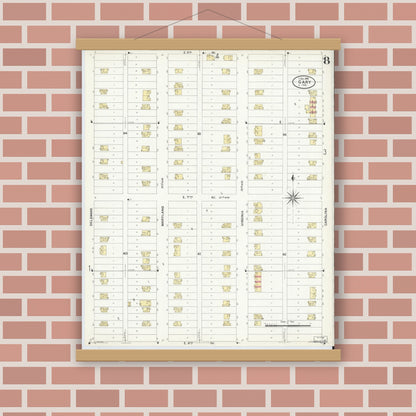 Old map wall art mockup — magnetic wood frame on brick wall — Sanborn Fire Insurance Map from Gary, Lake County, Indiana (1908), Sheet #0008