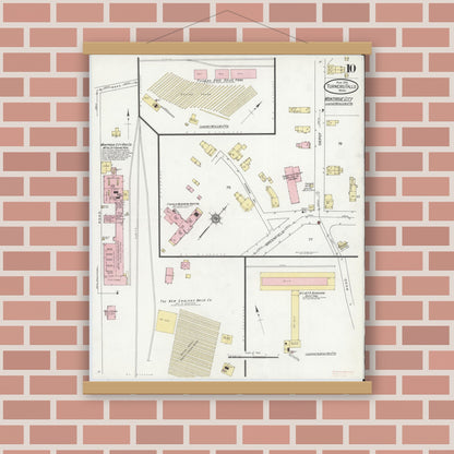 Old map wall art mockup — magnetic wood frame on brick wall — Sanborn Fire Insurance Map from Turners Falls, Franklin County, Massachusetts (1914), Sheet #0010