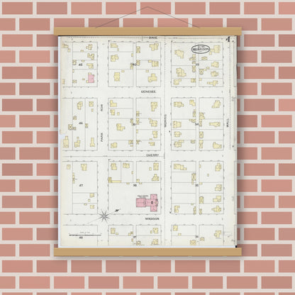 Old map wall art mockup — magnetic wood frame on brick wall — Sanborn Fire Insurance Map from Morrison, Whiteside County, Illinois (1892), Sheet #0004