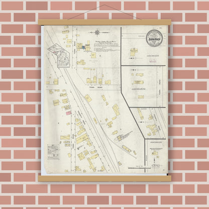 Old map wall art mockup — magnetic wood frame on brick wall — Sanborn Fire Insurance Map from Bark River, Delta County, Michigan (1913), Sheet #0001