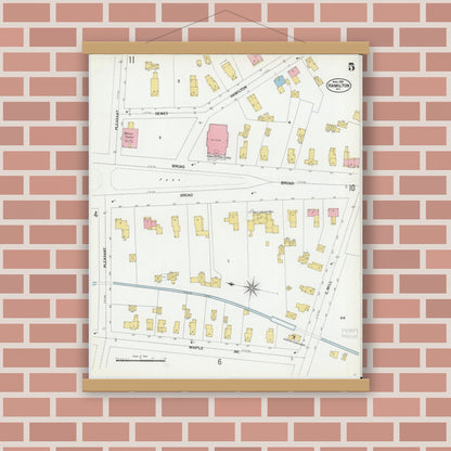 Old map wall art mockup — magnetic wood frame on brick wall — Sanborn Fire Insurance Map from Hamilton, Madison County, New York (1901), Sheet #0005