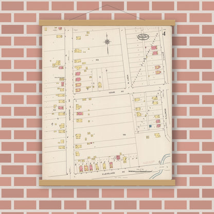 Old map wall art mockup — magnetic wood frame on brick wall — Sanborn Fire Insurance Map from Hobart, Lake County, Indiana (1922), Sheet #0004