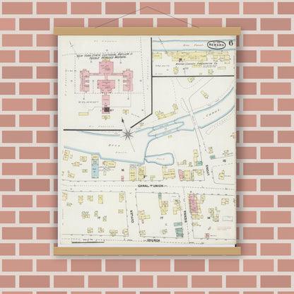 Old map wall art mockup — magnetic wood frame on brick wall — Sanborn Fire Insurance Map from Newark, Wayne County, New York (1890), Sheet #0006