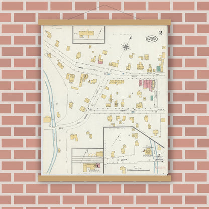 Old map wall art mockup — magnetic wood frame on brick wall — Sanborn Fire Insurance Map from Smyrna, Chenango County, New York (1906), Sheet #0002
