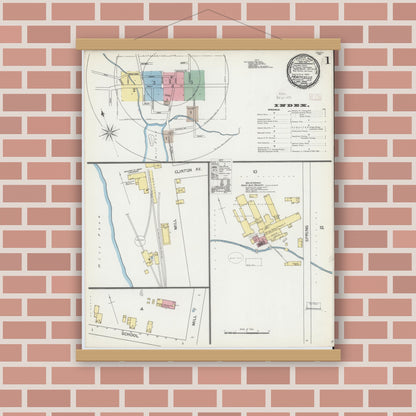 Old map wall art mockup — magnetic wood frame on brick wall — Sanborn Fire Insurance Map from Monticello, Sullivan County, New York (1892), Sheet #0001