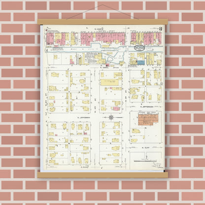 Old map wall art mockup — magnetic wood frame on brick wall — Sanborn Fire Insurance Map from Delphos, Van Wert And Allen Counties, Ohio (1911), Sheet #0008