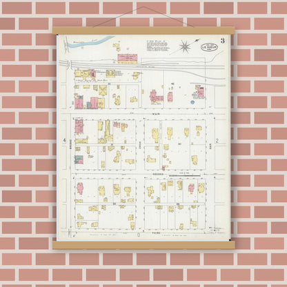 Old map wall art mockup — magnetic wood frame on brick wall — Sanborn Fire Insurance Map from Le Sueur, Le Sueur County, Minnesota (1902), Sheet #0003