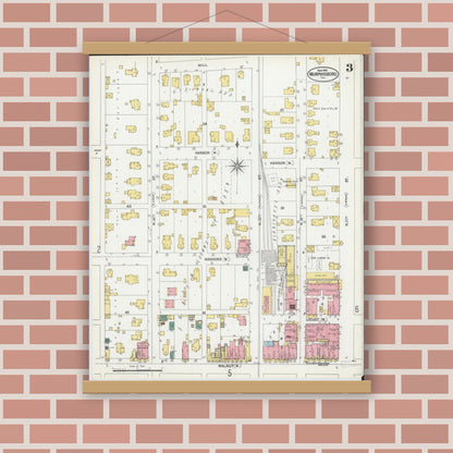 Old map wall art mockup — magnetic wood frame on brick wall — Sanborn Fire Insurance Map from Murphysboro, Jackson County, Illinois (1902), Sheet #0003