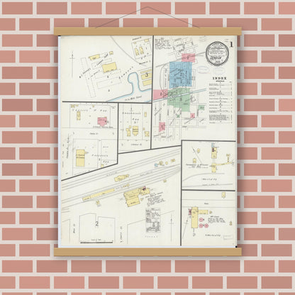 Old map wall art mockup — magnetic wood frame on brick wall — Sanborn Fire Insurance Map from Seneca, La Salle County, Illinois (1898), Sheet #0001