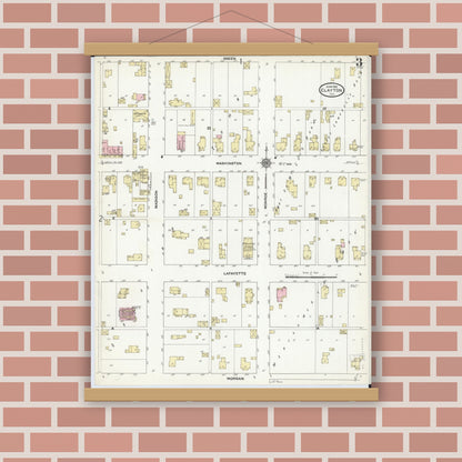 Old map wall art mockup — magnetic wood frame on brick wall — Sanborn Fire Insurance Map from Clayton, Adams County, Illinois (1910), Sheet #0003