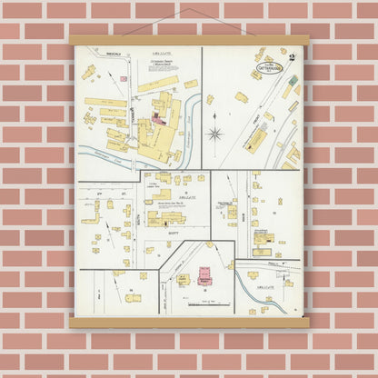 Old map wall art mockup — magnetic wood frame on brick wall — Sanborn Fire Insurance Map from Cattaraugus, Cattaraugus County, New York (1902), Sheet #0002