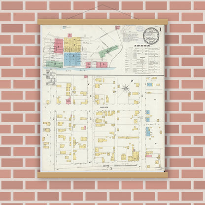 Old map wall art mockup — magnetic wood frame on brick wall — Sanborn Fire Insurance Map from Cannelton, Perry County, Indiana (1898) - Complete Map Set