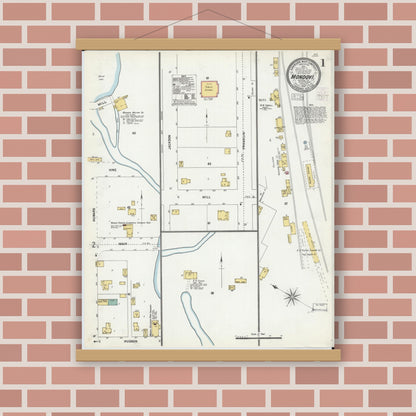 Old map wall art mockup — magnetic wood frame on brick wall — Sanborn Fire Insurance Map from Mondovi, Buffalo County, Wisconsin (1903) - Complete Map Set