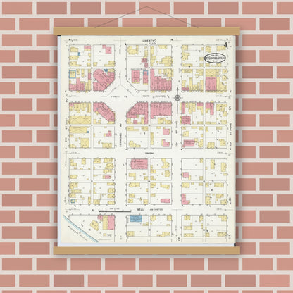 Old map wall art mockup — magnetic wood frame on brick wall — Sanborn Fire Insurance Map from McConnelsville, Morgan County, Ohio (1917), Sheet #0004