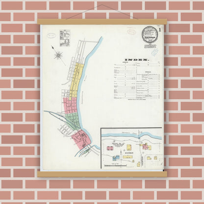 Old map wall art mockup — magnetic wood frame on brick wall — Sanborn Fire Insurance Map from Duncannon, Perry County, Pennsylvania (1899) - Complete Map Set