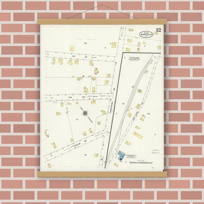 Old map wall art mockup — magnetic wood frame on brick wall — Sanborn Fire Insurance Map from Monticello, Sullivan County, New York (1911), Sheet #0012