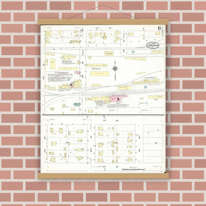 Old map wall art mockup — magnetic wood frame on brick wall — Sanborn Fire Insurance Map from Sheldon, O'Brien County, Iowa (1909), Sheet #0006