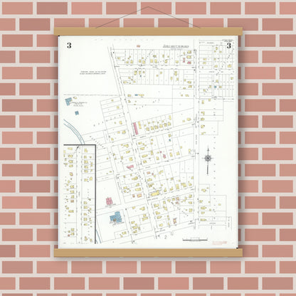 Old map wall art mockup — magnetic wood frame on brick wall — Sanborn Fire Insurance Map from Utica, Macomb County, Michigan (1941), Sheet #0003