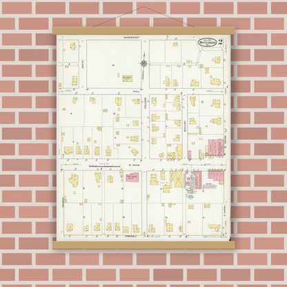 Old map wall art mockup — magnetic wood frame on brick wall — Sanborn Fire Insurance Map from Whitesboro, Grayson County, Texas (1915), Sheet #0002