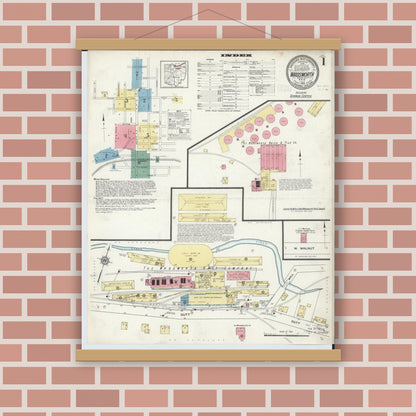 Old map wall art mockup — magnetic wood frame on brick wall — Sanborn Fire Insurance Map from Wadsworth, Medina County, Ohio (1913) - Complete Map Set