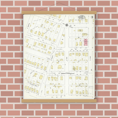 Old map wall art mockup — magnetic wood frame on brick wall — Sanborn Fire Insurance Map from Monett, Barry County, Missouri (1910), Sheet #0003