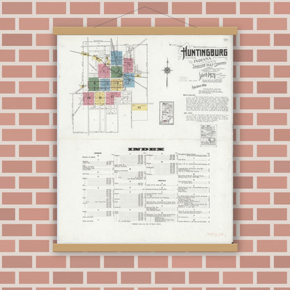 Old map wall art mockup — magnetic wood frame on brick wall — Sanborn Fire Insurance Map from Huntingburg, Dubois County, Indiana (1921) - Complete Map Set