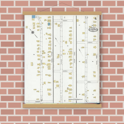 Old map wall art mockup — magnetic wood frame on brick wall — Sanborn Fire Insurance Map from Salisbury, Essex County, Massachusetts (1919), Sheet #0006