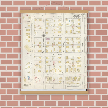 Old map wall art mockup — magnetic wood frame on brick wall — Sanborn Fire Insurance Map from Linton, Greene County, Indiana (1948), Sheet #0007