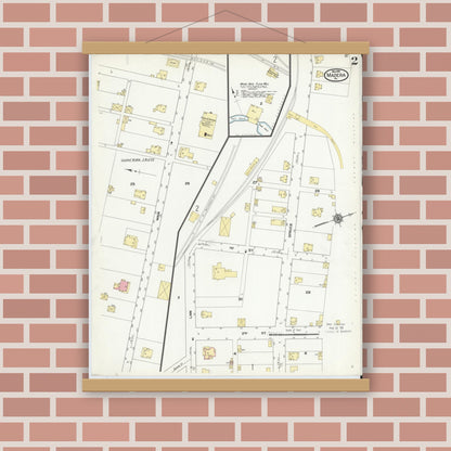 Old map wall art mockup — magnetic wood frame on brick wall — Sanborn Fire Insurance Map from Madera, Clearfield County, Pennsylvania (1910), Sheet #0002
