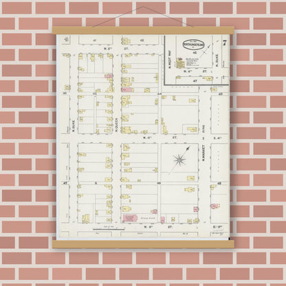 Old map wall art mockup — magnetic wood frame on brick wall — Sanborn Fire Insurance Map from Northumberland, Northumberland County, Pennsylvania (1890), Sheet #0007