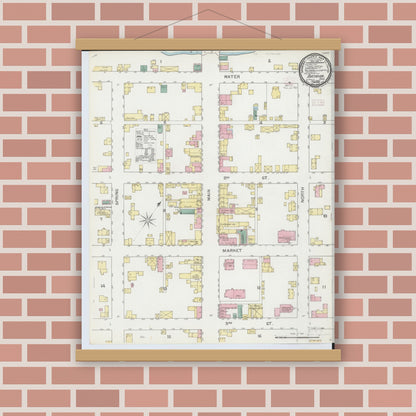Old map wall art mockup — magnetic wood frame on brick wall — Sanborn Fire Insurance Map from Batavia, Clermont County, Ohio (1892), Sheet #0001