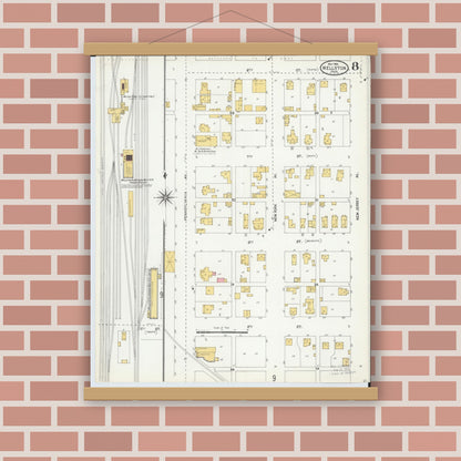 Old map wall art mockup — magnetic wood frame on brick wall — Sanborn Fire Insurance Map from Wellston, Jackson County, Ohio (1904), Sheet #0008