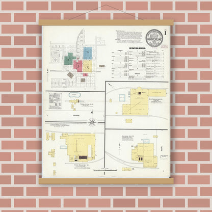 Old map wall art mockup — magnetic wood frame on brick wall — Sanborn Fire Insurance Map from Grand Saline, Van Zandt County, Texas (1909), Sheet #0001