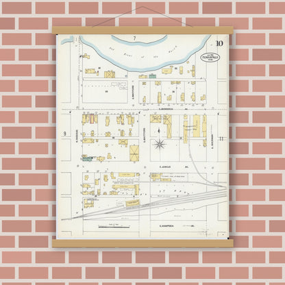 Old map wall art mockup — magnetic wood frame on brick wall — Sanborn Fire Insurance Map from Fergus Falls, Otter Tail County, Minnesota (1903), Sheet #0010