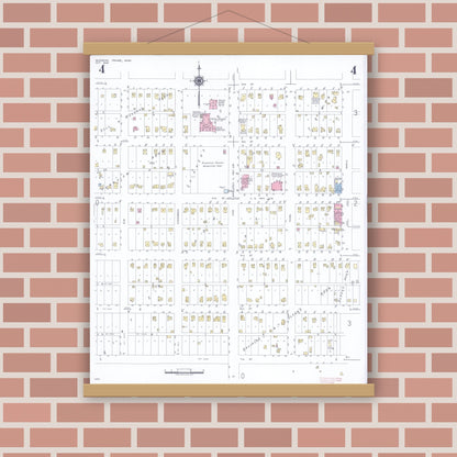 Old map wall art mockup — magnetic wood frame on brick wall — Sanborn Fire Insurance Map from Blooming Prairie, Steele County, Minnesota (1948), Sheet #0004